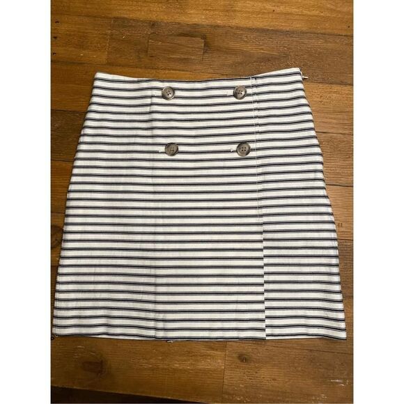 Loft size 0 white black striped mini pencil skirt zipper buttons business - Picture 1 of 6
